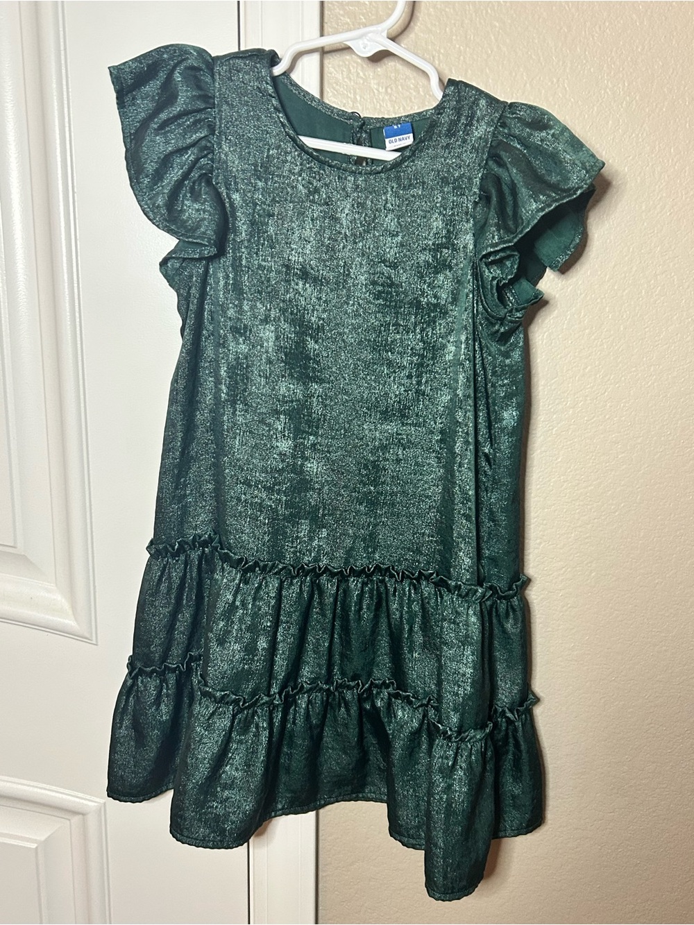 Old Navy Shimmery Emerald Green Ruffle Sleeve Party Dress